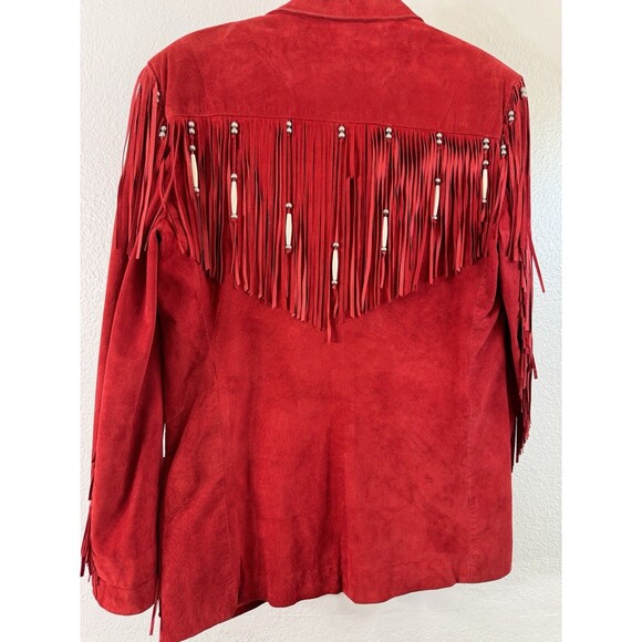 Patricia Wolf Pig Suede Red Leather Jacket Fringe Beads Western Cowgirl DEFECTS - Picture 11 of 16